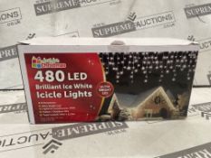 12 X BRAND NEW JUST FOR CHRISTMAS 480 LED BRILLIANT ICE WHITE ICICLE LIGHTS (LOC: 41.23-AA7903)