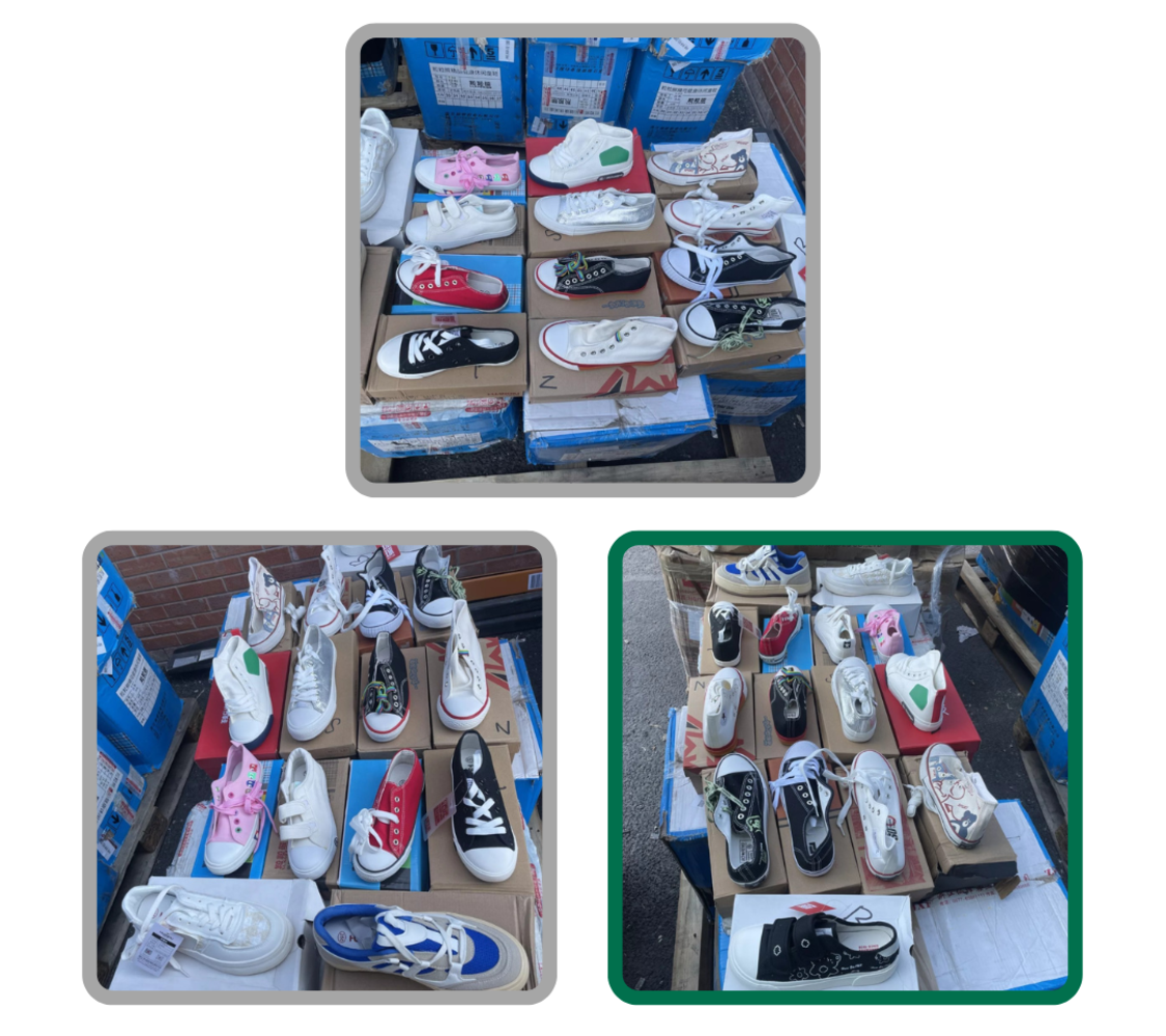 PALLETS OF BRAND NEW CANVAS DESIGN TRAINERS IN VARIOUS DESIGNS AND SIZES. DELIVERY AVAILABLE
