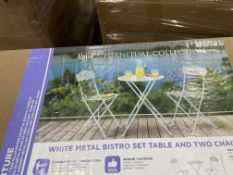 BRAND NEW Alpine MSY100A-WT-EU Metal Folding Bistro Set with Two Chairs - White-MSY100A-WT, White