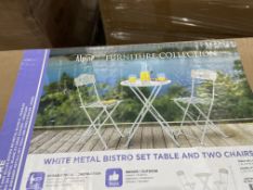 BRAND NEW Alpine MSY100A-WT-EU Metal Folding Bistro Set with Two Chairs - White-MSY100A-WT, White
