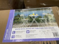 BRAND NEW Alpine MSY100A-WT-EU Metal Folding Bistro Set with Two Chairs - White-MSY100A-WT, White