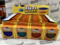 48 X BRAND NEW PLAYHUB FLEXI WORM PUNCH SQUASH AND SQUEEZE TOYS IN ASSORTED COLOURS IN DISPLAY UNITS