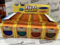 48 X BRAND NEW PLAYHUB FLEXI WORM PUNCH SQUASH AND SQUEEZE TOYS IN ASSORTED COLOURS IN DISPLAY UNITS