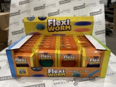 48 X BRAND NEW ASSORTED PLAY HUB FLEXI WORM PINCH SQUASH SQUEEZE AND PULL COLLECT THEM ALL (LOC: