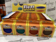 48 X BRAND NEW PLAYHUB FLEXI WORM PUNCH SQUASH AND SQUEEZE TOYS IN ASSORTED COLOURS IN DISPLAY UNITS