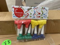 180 X BRAND NEW PACKS OF 8 ASSORTED PARTY BLOWERS (LOC: 19.15-AA401 - 2P)