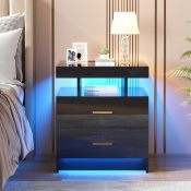 Boxed Bookhart Bedside Table with Wireless Charging Station and Human Sensor Light Black/Gold (
