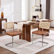 Boxed Aveon 48.5cm H Mid-Century Modern Tufted Leather Cantilever Dining Chair with Chrome Frame and