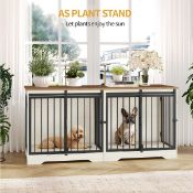 Boxed Dog Crate Furniture for 2 Dogs, 136 cm Double Dog Crate with Divider and Barn Door, Wooden