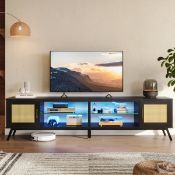 Boxed 203cm Tv Stand With Led for Tvs Up to 85", Rattan Entertainment Center with Cabinets and