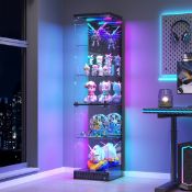 Boxed Glass Display Cabinet with Sensor RGB Lights, Wine Cabinet with Lock Black (LOC: SR6(6.6)-