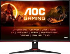 Boxed AOC CQ27G2SE/BK 27 inch WQHD Gaming Monitor Curved, 165Hz, VA Panel, 4ms GtG, HDR10,