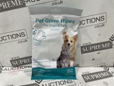 60 X BRAND NEW PACKS OF 6 PET GLOVE WIPES FOR CATS AND DOGS, UNSCENTED, SAFE FOR ALL PETS.