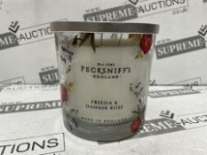 6 X BRAND NEW PECKSNIFFS ENGLAND 550G LUXURY FREESIA AND DAMASK ROSE SCENTED CANDLES RRP £57 EACH (