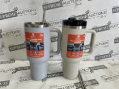 8 X BRAND NEW POWERFULL DUAL WALL 40OZ STAINLESS STEEL TUMBLER MUGS (COLOURS MAY VARY) (LOC: 45.23-