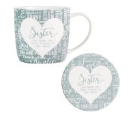 Box to contain 24 x Brand New Said with Sentiment Sister Mug & Coaster - Blue, A great practical