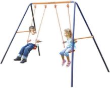 2 X BRAND NEW MV SPORTS HEDSTORM GEMINI DOUBLE SWING SETS RRP £109 EACH, CHUNKY SEATS, ADJUSTABLE