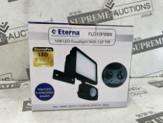 10 X BRAND NEW ETERNA 10W LED FLOODLIGHTS WITH 120 DEGREE PIR RRP £22 EACH (LOC: 46.24-AA9301 - 1P)