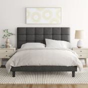 Boxed Size Modern Upholstered Bed Frame with Adjustable Square Tufted Headboard Double (4'6) Dark
