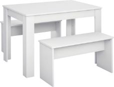 Boxed HOMCOM Kitchen Dining Table and 2 Benches Set, Table and Chairs Set for Limited Space,