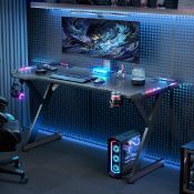 Boxed Black Gaming Desk with LED Lights, Computer Gaming Table for Home Office 74cm H x 100cm W x