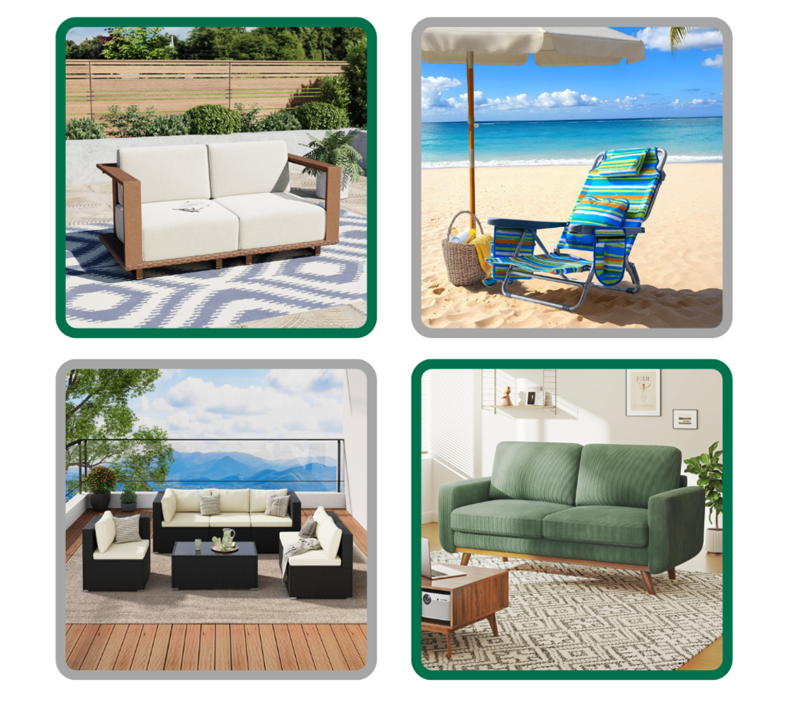 Loveseat Sofas, Dining Tables, Gazebos, Ottoman Storage Beds, Wardrobes, Parasol s, TV Stands, Outdoor Garden Sheds, Dining Chairs AND MUCH MORE