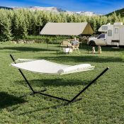 Boxed Double Portable Hammock with Stand, 2 Person Hammock with Carry Bag, Balance Ropes Included,