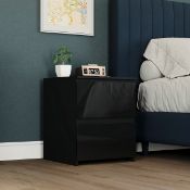 Boxed Oslo 2 Drawer High Gloss Bedside Chest (FSC 100%) Bedroom Home Bedside Furniture Black (LOC: