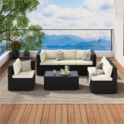 Boxed 7-Piece Modular PE Rattan Patio Furniture ，6-Seat Outdoor Sectional Sofa Set with Thick