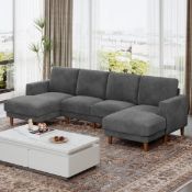Boxed 106" Corduroy Sofa for Living Room, U Shaped Couch, Wood Frame, Gray(BOX 1/2 ONLY) (LOC: SR6(