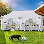 Boxed 3mx6m Pop Up Gazebo, Waterproof Folding Tent With 6 Removable Sidewalls, 6 Sandbags &