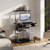 Boxed Computer Desk with Shelf Black (LOC: SR6(4.1)-WO938 - 1LP)