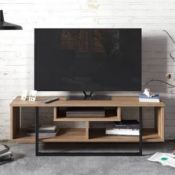 Boxed Asal Geometric TV Stand in Walnut and Black (LOC: R49.23-FP699 - 1LP)