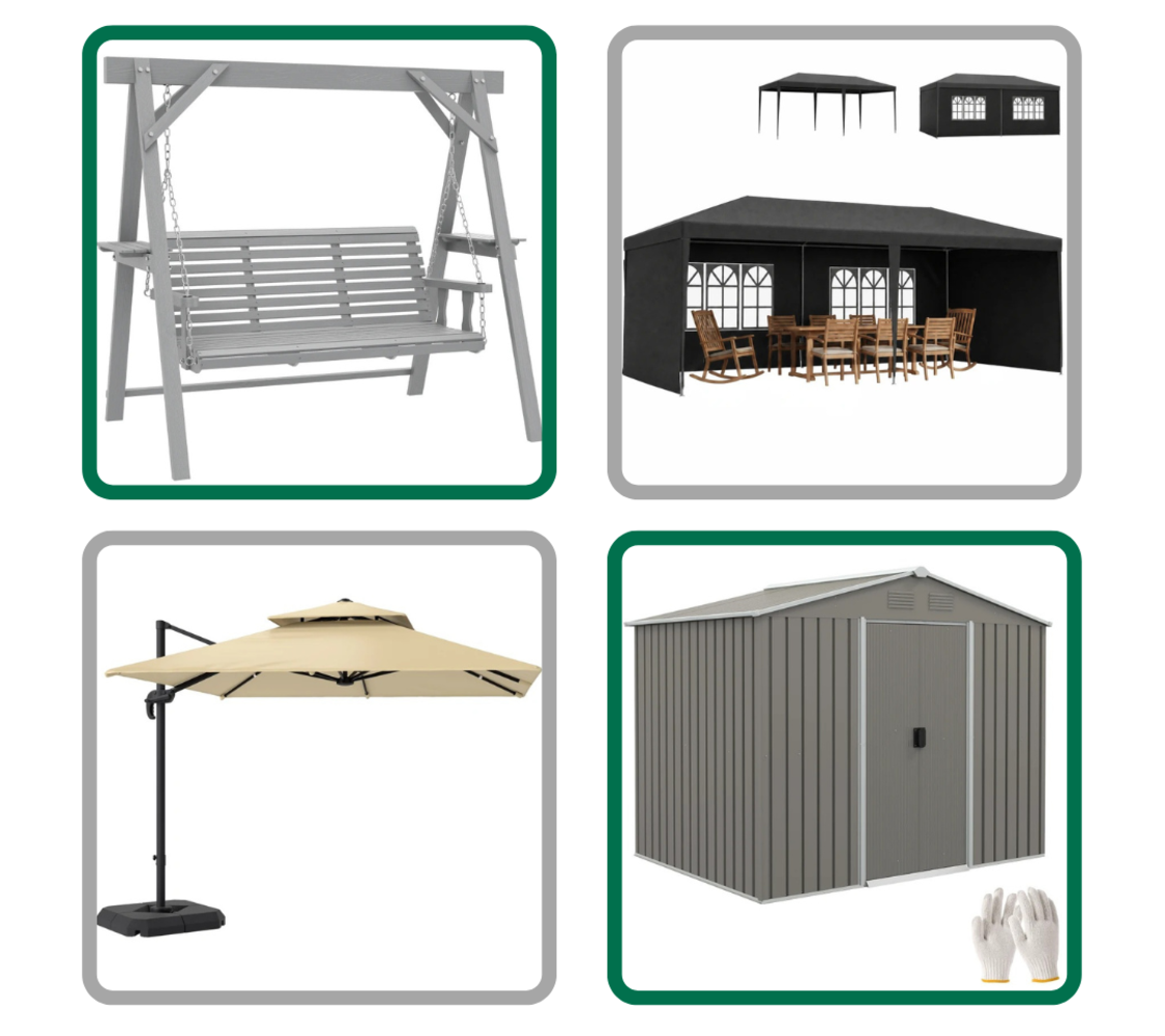Aluminium Pergolas, Electric Cassette Awnings, 3 Seater Swing Chair Hammocks, Garden Cantilever Parasols, Metal Gazebos, Glass Doors AND MORE!