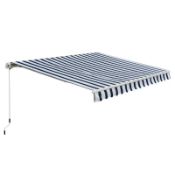Boxed Outsunny Manual Retractable Awning, 3x2.5 m-Blue/White Stripes RRP £199.99. ADJUSTABLE