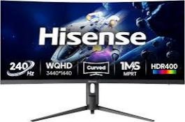 Boxed Hisense 34 Inch Gaming Monitor, 240Hz, WQHD 3440x1440p, 1ms MRPT, Curved, Built-in Speaker.