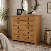 Boxed Stephania 5 Drawer 89Cm W Solid Pine Wood Chest of Drawers Corona Design (LOC: SR6.7.3-DE650 -