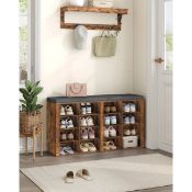 Boxed Shoe Storage Bench with Padded Seat, Shoe Rack Bench with 16 Open Compartments (LOC: SR6.7.5-