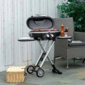 Boxed Outsunny Foldable Gas BBQ Grill Trolley With Two Burners & Piezo Ignition - Black - 846-074 (