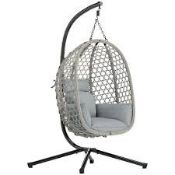 Boxed Outsunny Hanging Egg Chair, Indoor Outdoor Rattan Hammock Swing Chair with Stand (LOC: SR7R-
