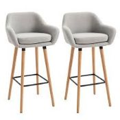 Boxed HOMCOM 2 Piece Bar Stools - Fabric Seats With Metal Frame & Wooden Legs - Beige - 835-141V70BG