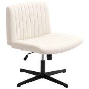 Boxed HOMCOM Armless Office Chair No Wheels, Linen Fabric Criss Cross Legged Desk Chair (LOC: SR7R-