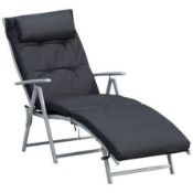 Boxed Outsunny Steel Frame Outdoor Garden Padded Sun Lounger w/ Pillow Black (LOC: SR7R-DE1255 -