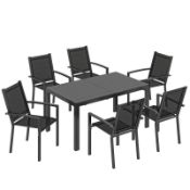 Boxed Outsunny Seven-Piece Garden Dining Set, with Plastic Wood-Top Table - Black (LOC: SR7R-
