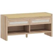 Boxed HOMCOM Boho Shoe Bench with 2 Rattan Drawers, Shoe Storage Bench with Cushioned Seat and