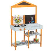 Boxed Wooden Mud Kitchen for Kids with Removable Sink, Cookware, Shelves (LOC: SR7R-DE1209 - 1LP)