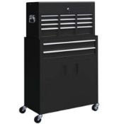 Boxed HOMCOM Portable Tool Box, Metal Tool Chest on Wheels with 6 Drawers for Garage and Workshop (