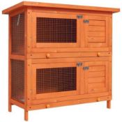 Boxed PawHut Rabbit Hutch Outdoor Guinea Pig Hutch Wooden Duck House Pet Cage with Opening Roof (