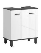 Boxed HOMCOM Modern Under Sink Cabinet with Adjustable Shelf, High Gloss White 834-761V00WT (LOC: