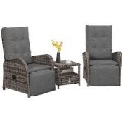 Boxed Outsunny 2 Seater Patio Rattan Chaise Lounge Sofa Set with Fabric Cushion, Grey and Brown (